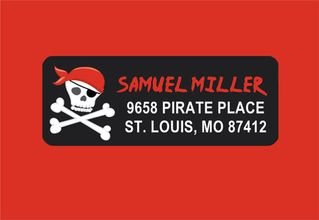 Personalized pirate address labels with skull and crossbones design