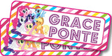 Personalized pony character school supply labels with rainbow accents