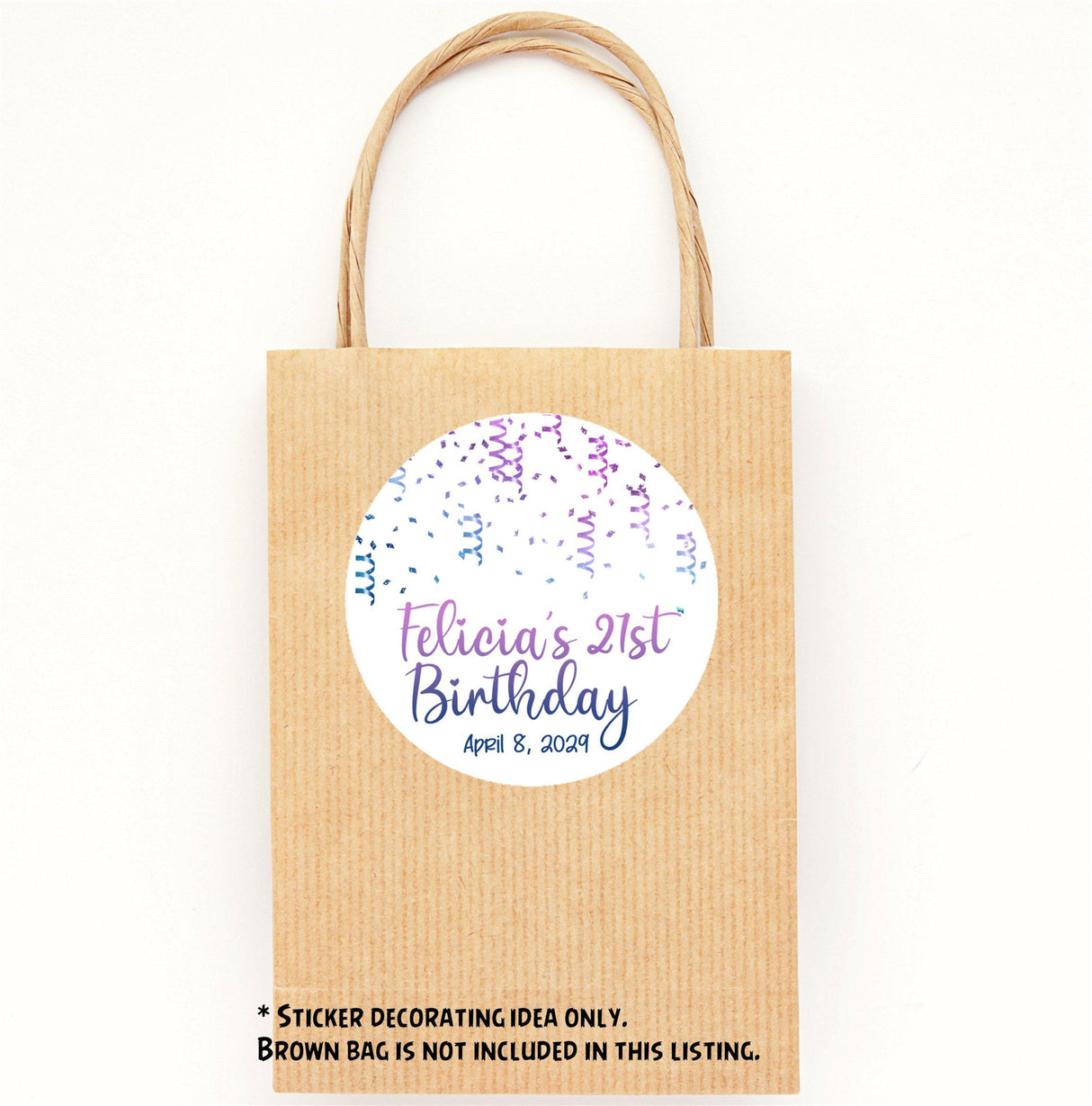 Personalized purple and blue birthday favor sticker