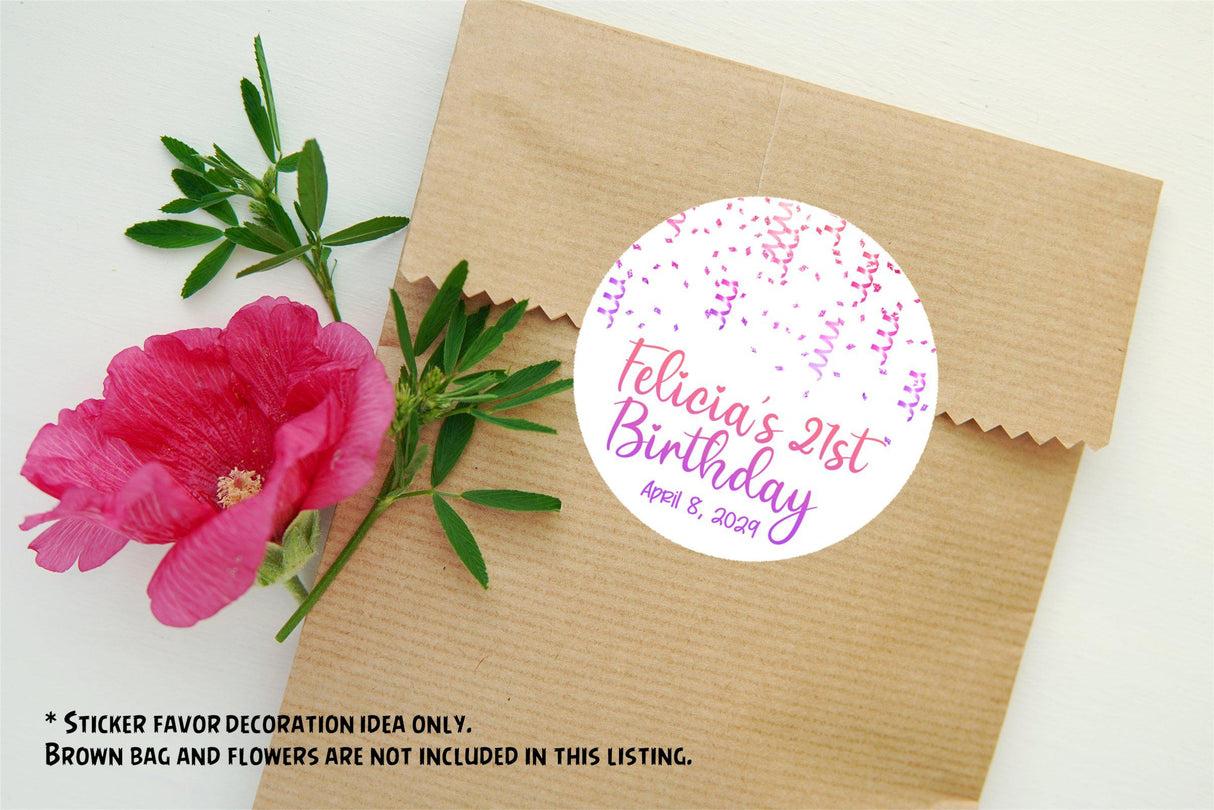 Personalized purple and pink sprinkle birthday sticker