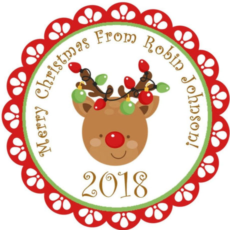 Personalized reindeer holiday favor label