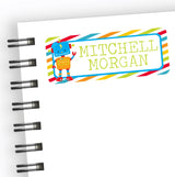 Personalized robot back to school name label with colorful robot illustration