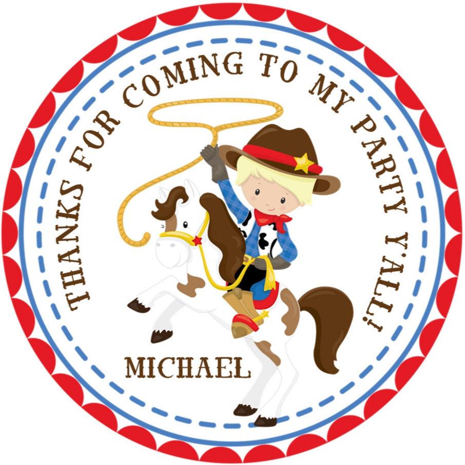 Personalized rodeo themed birthday label