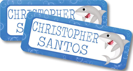 Personalized shark name label for school supplies