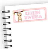Personalized sloth back to school name label with hanging sloth illustration