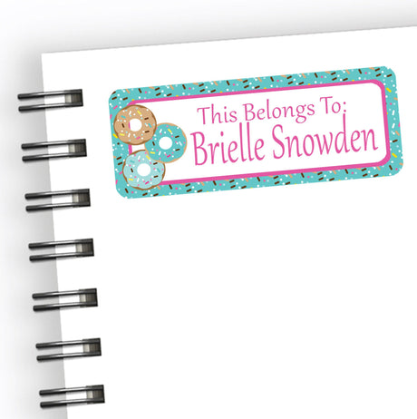 Personalized sprinkle donut labels for school supplies