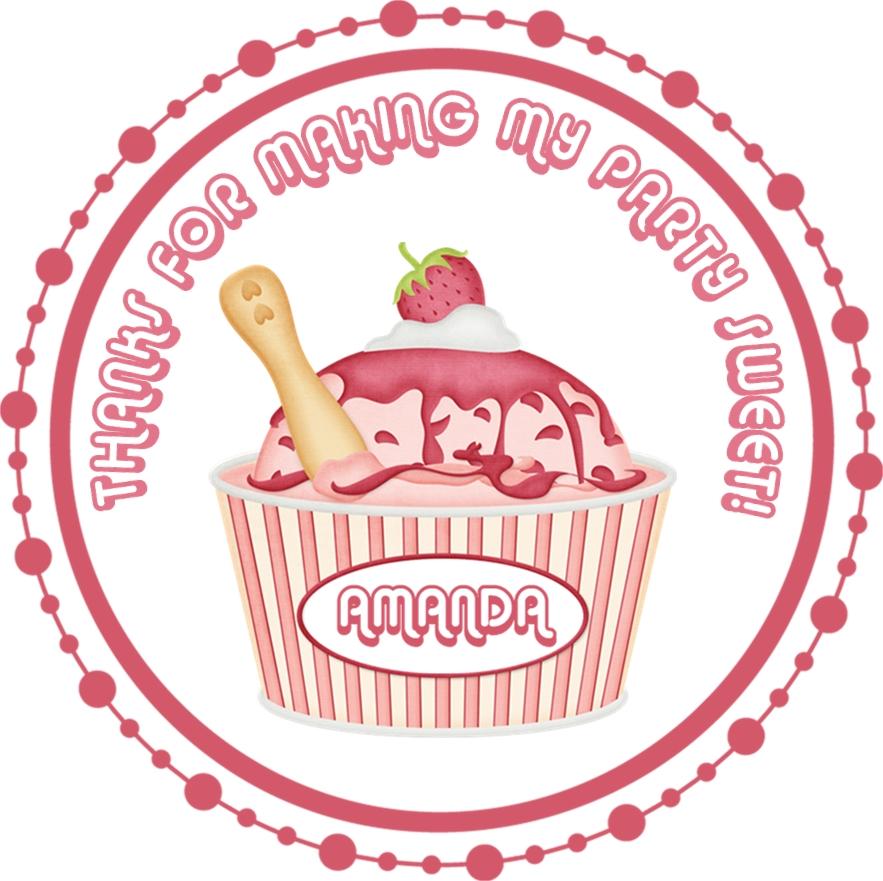 Personalized strawberry dessert cup party favor label