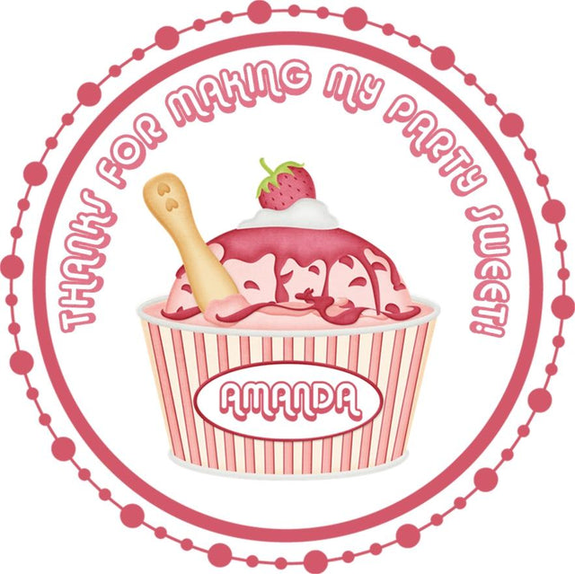 Personalized strawberry dessert cup party favor label