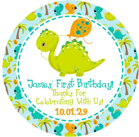 Personalized toddler dino party favor label