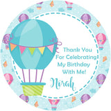Personalized turquoise balloon party favor label