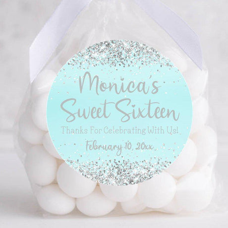Personalized turquoise birthday favor sticker