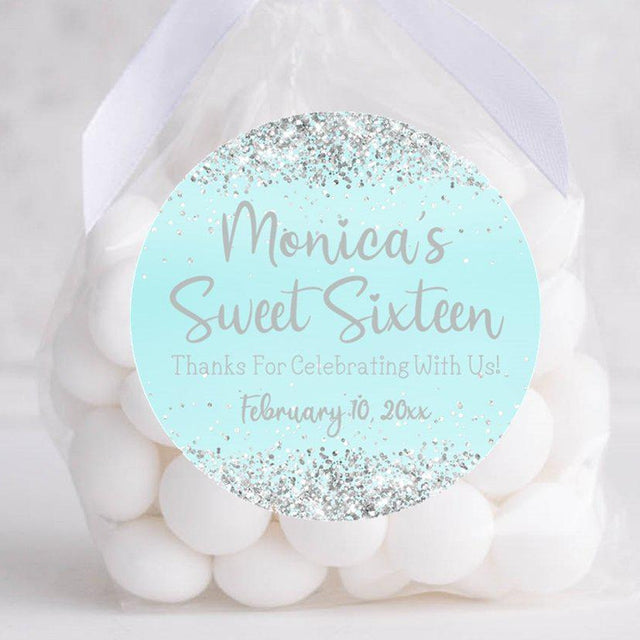Personalized turquoise birthday favor sticker