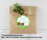 Personalized twin boys baby shower favor label in blue and green