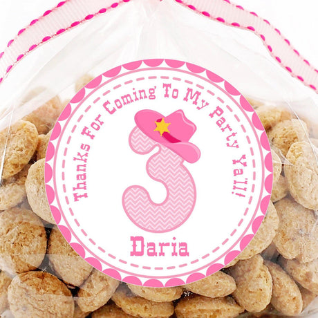 Personalized western party favor label for girls