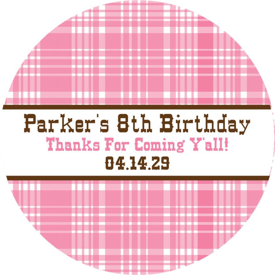 Personalized western plaid party favor label