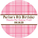 Personalized western plaid party favor label