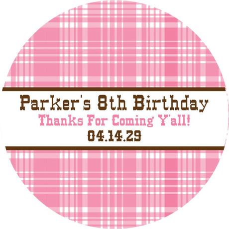 Personalized western plaid party favor label