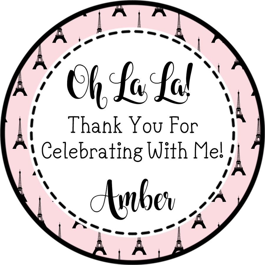 Pink And Black Paris Birthday Party Stickers Or Favor Tags