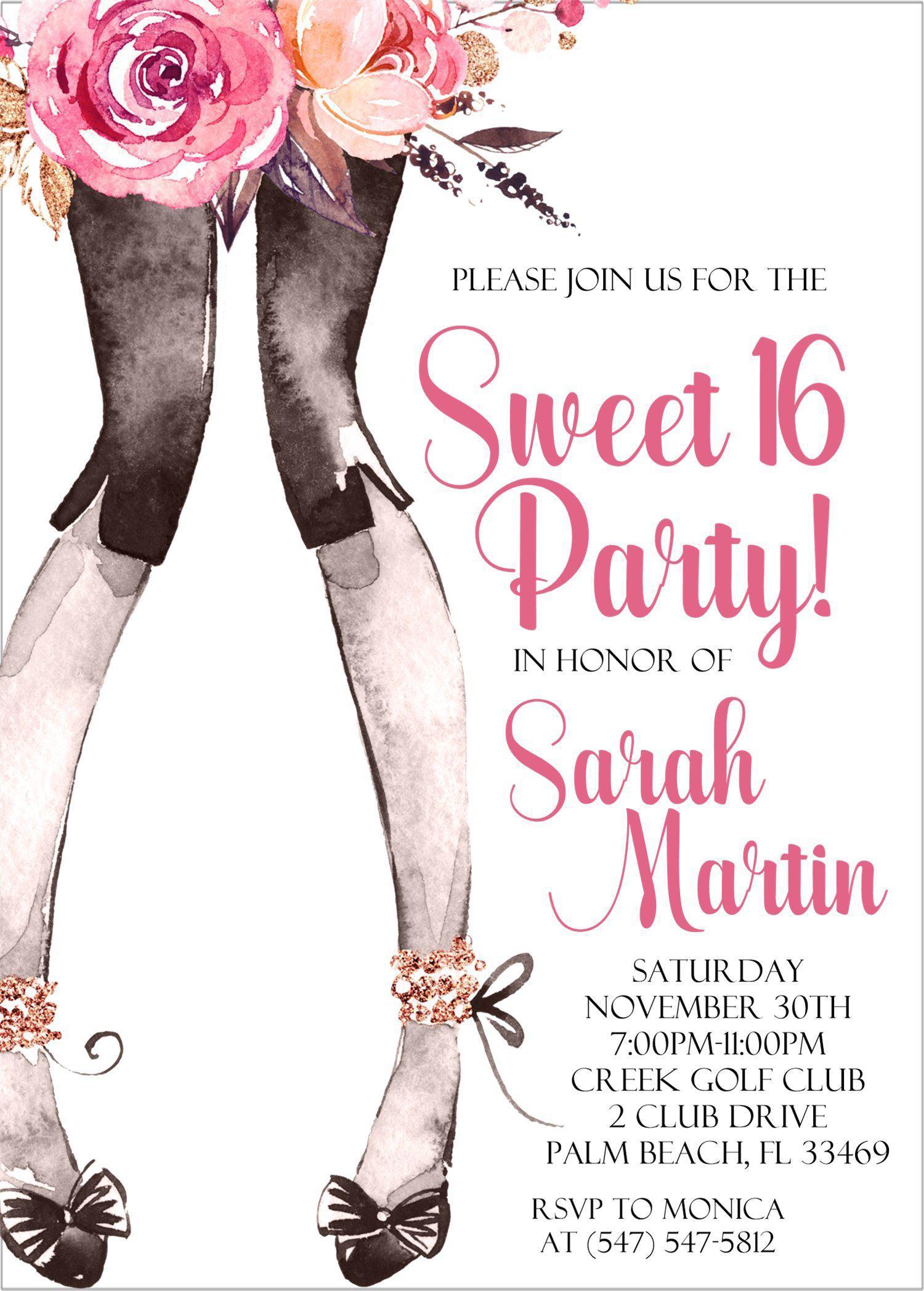 Pink And Black Sweet 16 Party Invitations