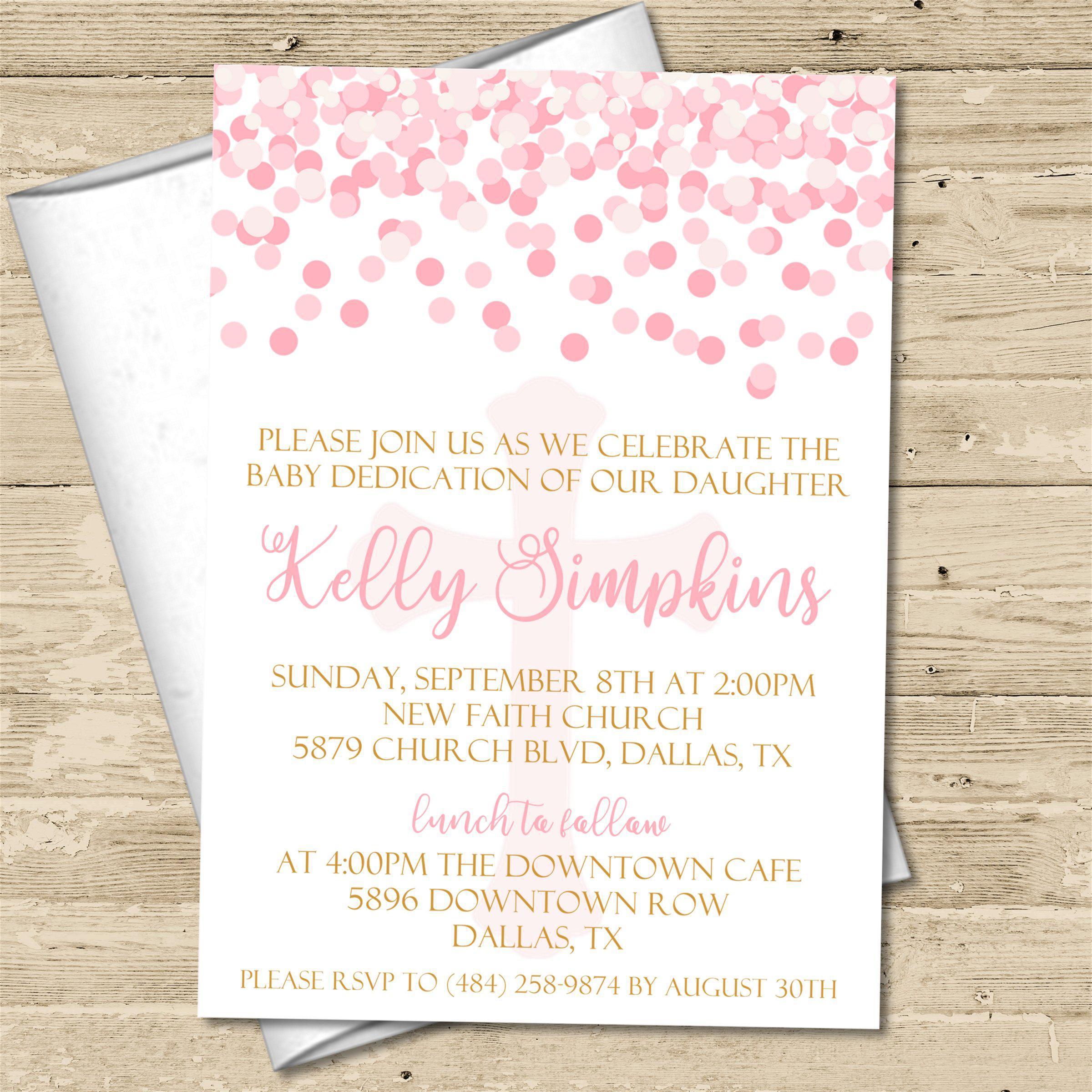 Pink And Gold Baby Dedication Invitations