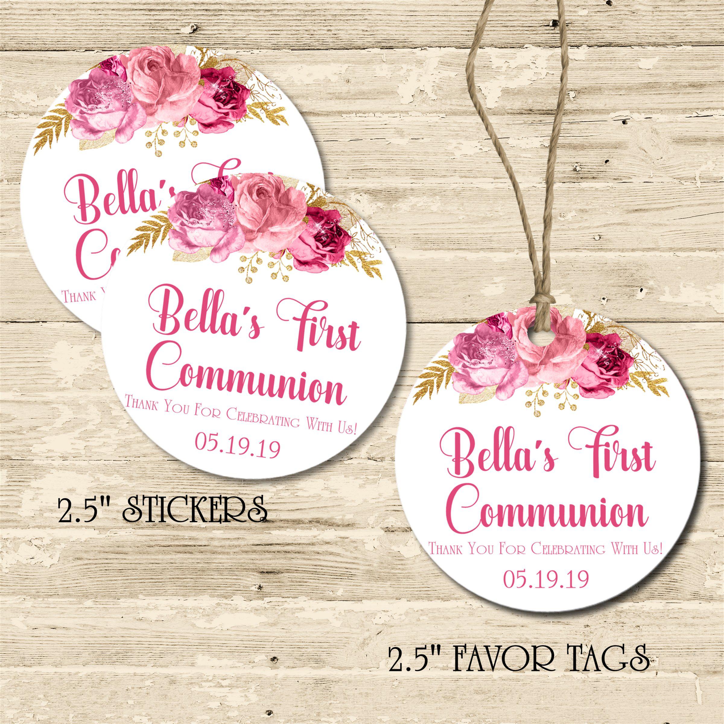 Pink And Gold Christening Stickers Or Favor Tags