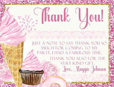 Pink And Gold Sweets Birthday Thank You Cards