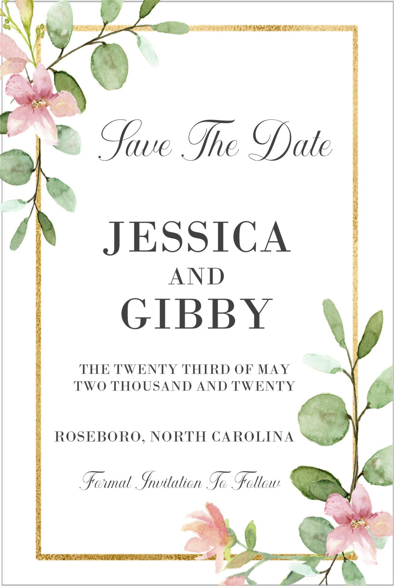 Pink And Gold Wedding Save The Date Cards