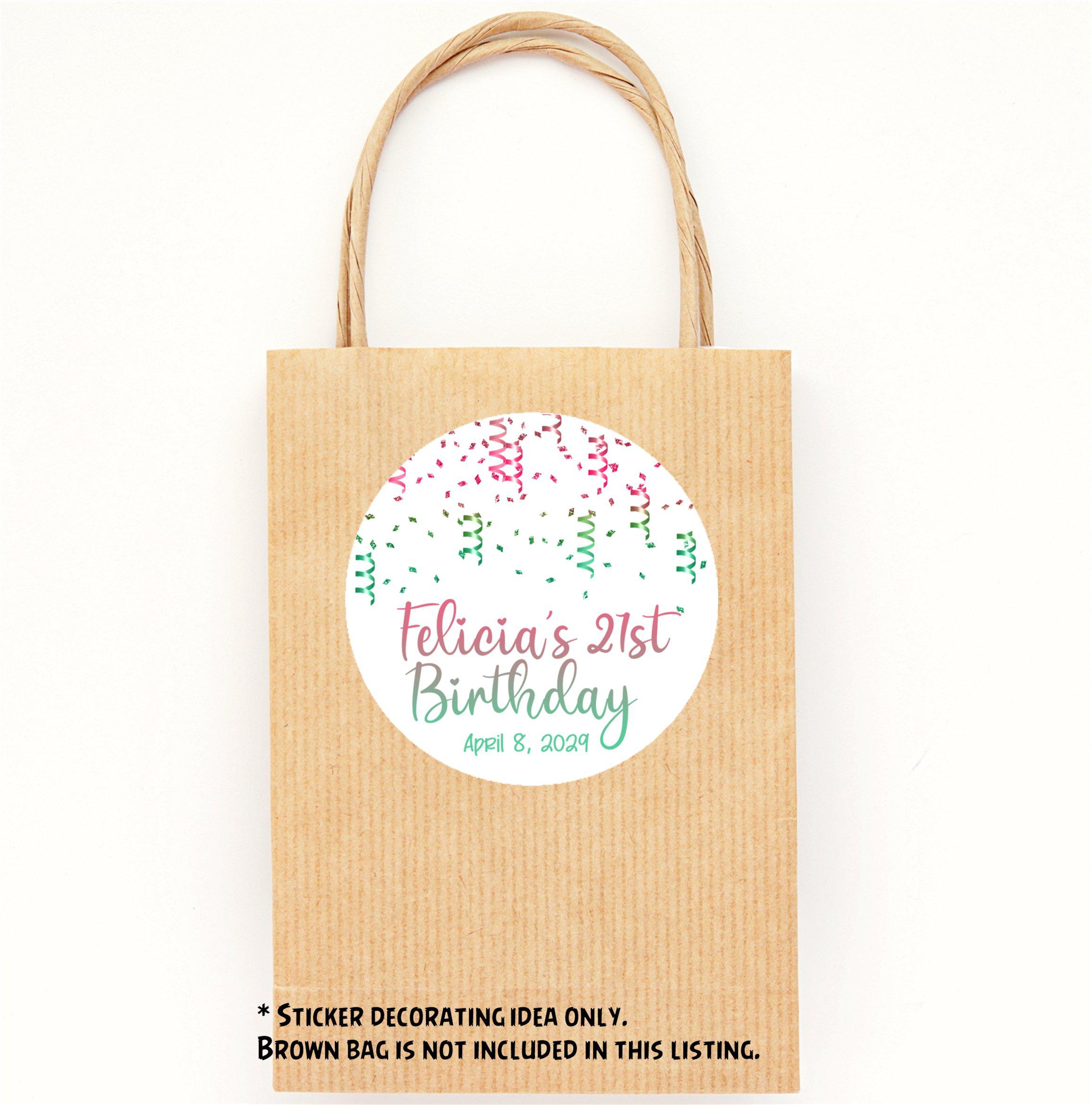 Pink And Green Confetti Birthday Party Stickers Or Favor Tags