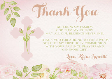 Pink And Green First Communion Thank You Cards
