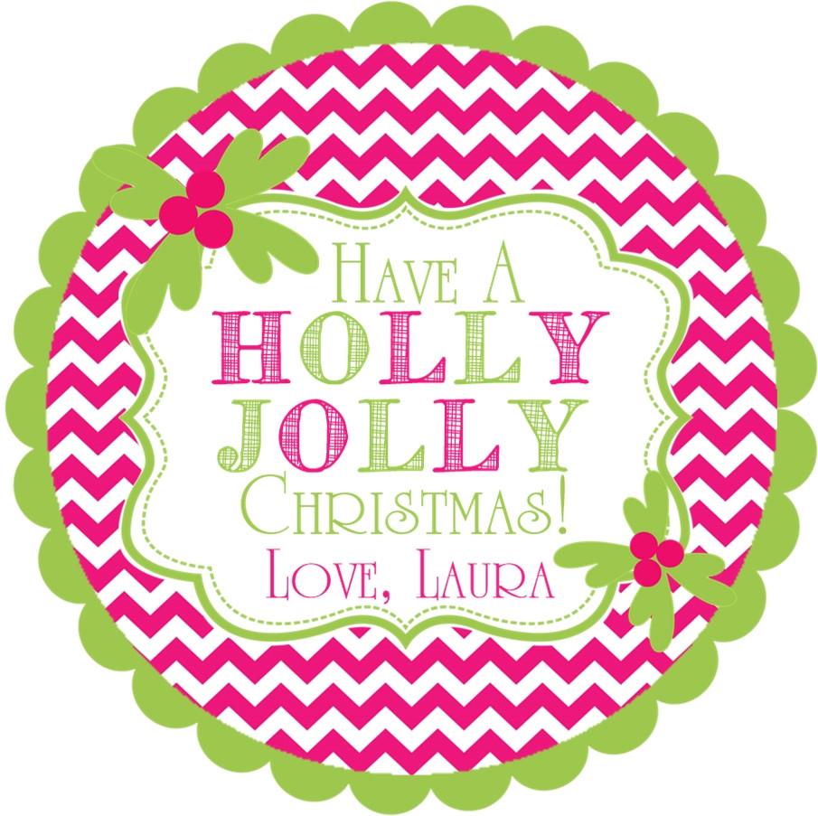 Pink And Green Holly Jolly Christmas Stickers