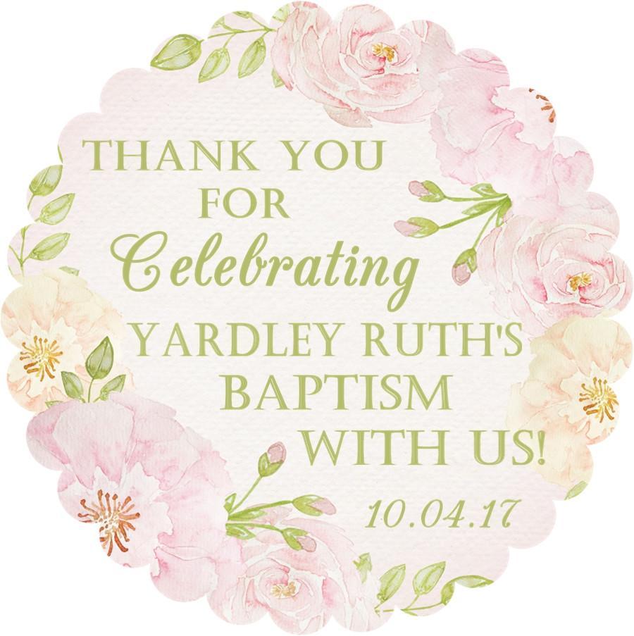 Pink And Green Watercolor Baptism Stickers Or Favor Tags