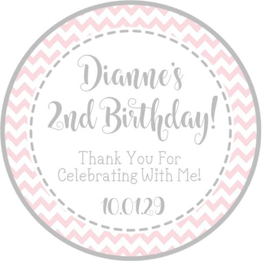Pink And Grey Birthday Party Stickers Or Favor Tags