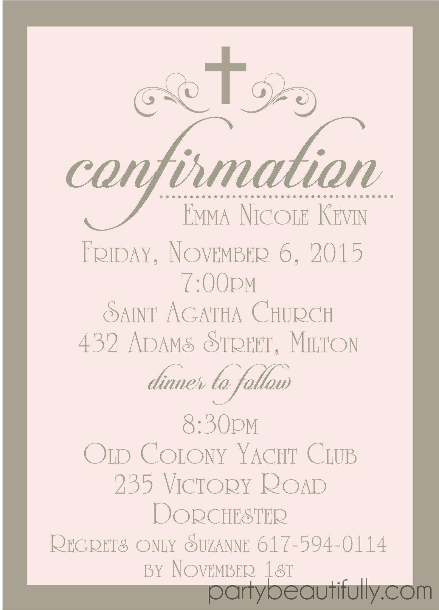 Pink And Grey Confirmation Invitations