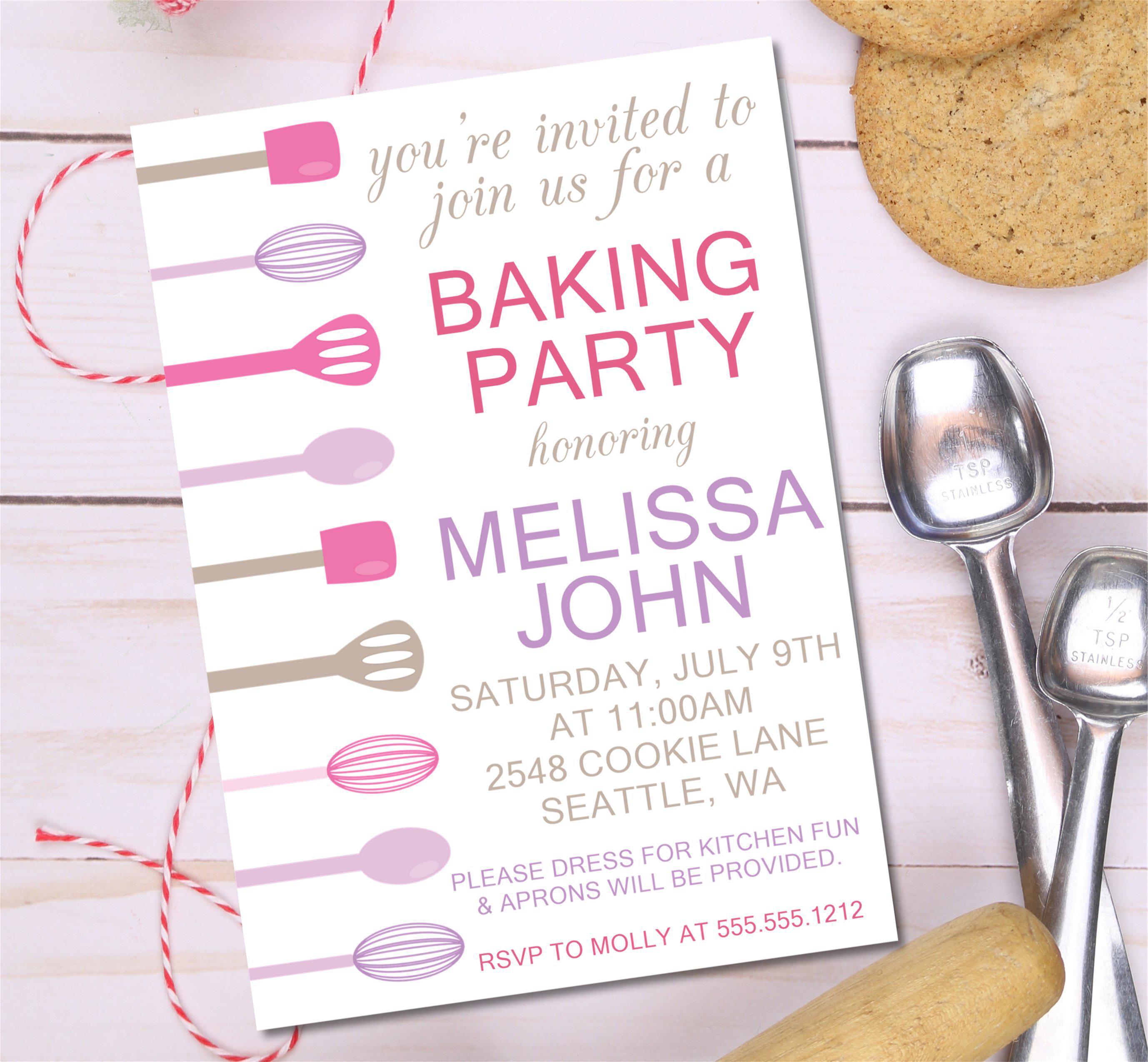 Pink And Lavender Baking Birthday Party Invitations