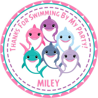 Pink And Purple Baby Shark Birthday Party Stickers