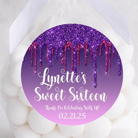 Pink And Purple Sweet 16 Stickers Or Favor Tags