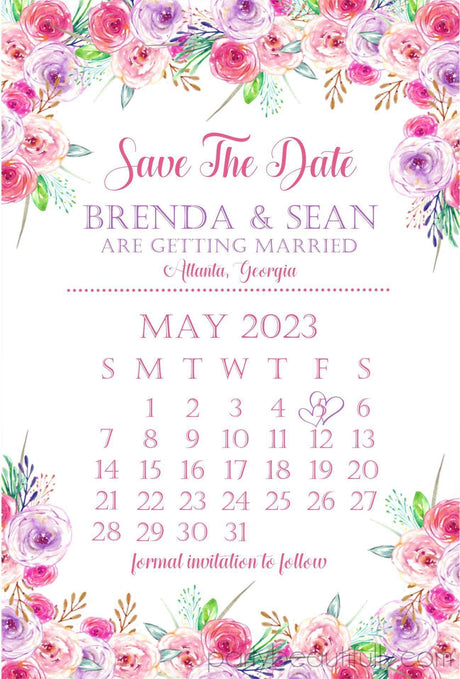 Pink And Purple Wedding Save The Date Cards