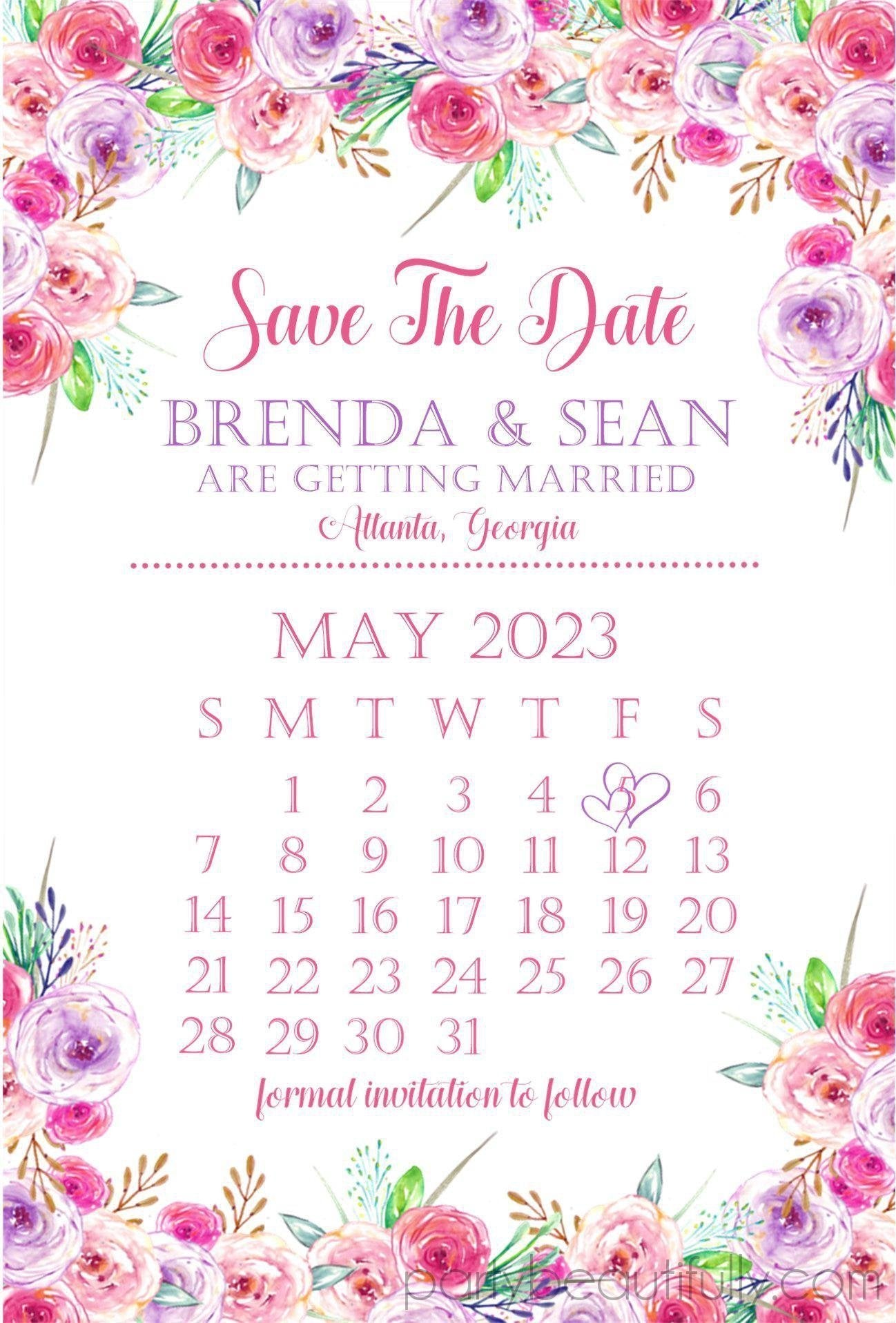 Pink And Purple Wedding Save The Date Cards