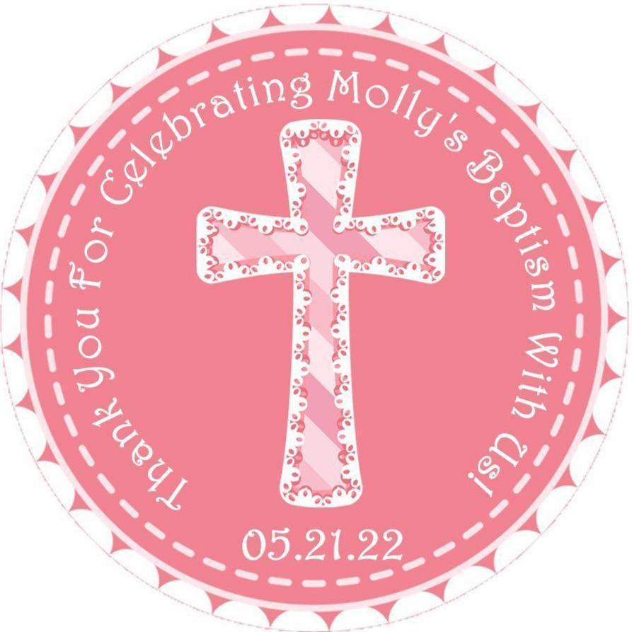 Pink And White Baptism Stickers