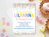 Pink, Blue And Yellow Confetti Birthday Party Invitations