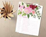 Pink & Burgundy Floral Baby Shower Wish Cards