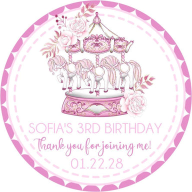 Pink Carousel Birthday Party Stickers Or Favor Tags
