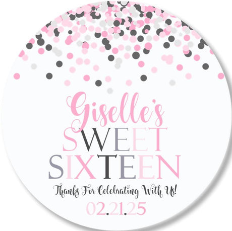 Personalized Pink Sweet 16 Party Favor Label