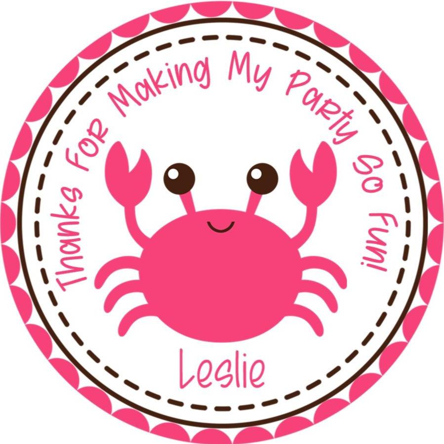 Pink Crab Under The Sea Birthday Party Stickers