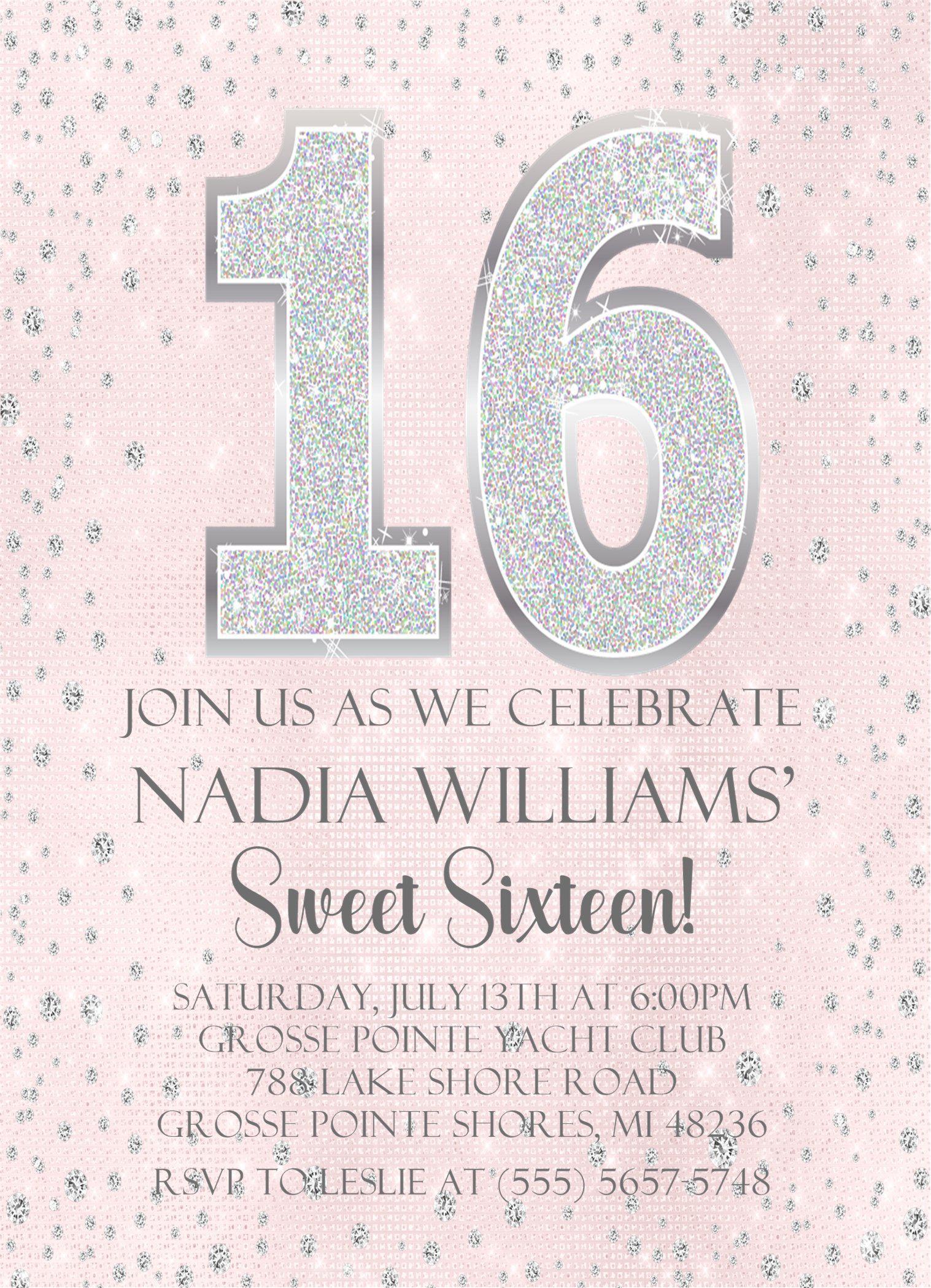 Pink Diamonds Sweet 16 Party Invitations