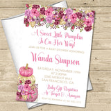 Pink Fall Pumpkin Baby Shower Invitations