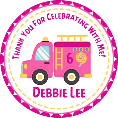 Pink Firefighter Birthday Party Stickers