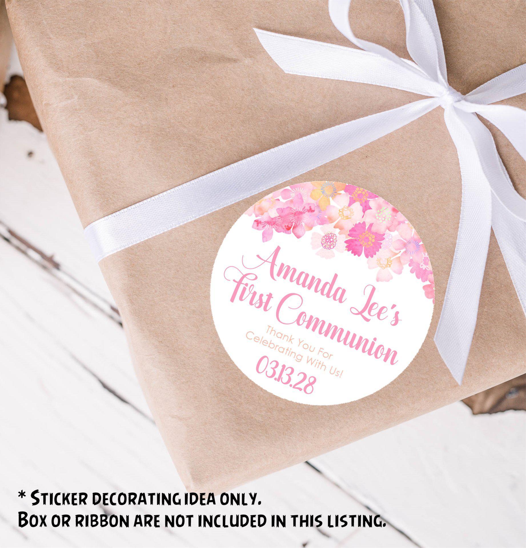 Pink First Communion Stickers Or Favor Tags