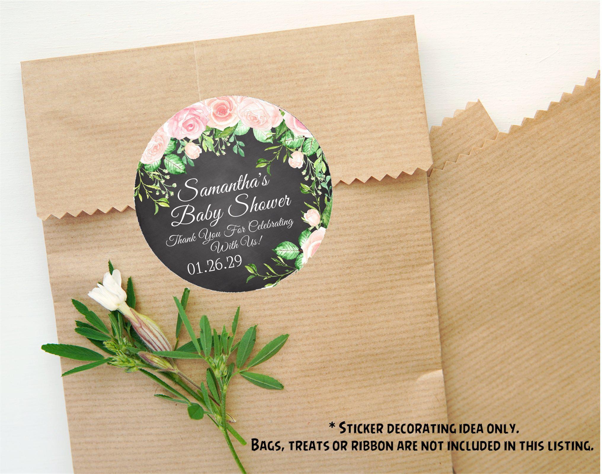Pink Floral Baby Shower Stickers Or Favor Tags
