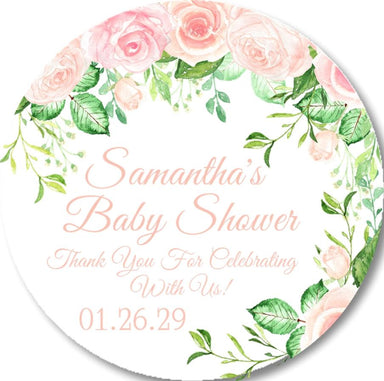 Pink Floral Baby Shower Stickers Or Favor Tags